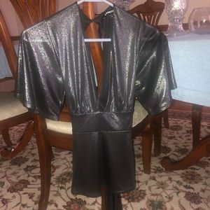 Express dark grey shiny top, Sz: Extra Small